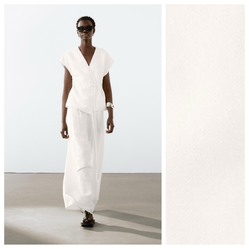 Massimo Dutti White Linen Sleeveless Wrap top Waistcoat